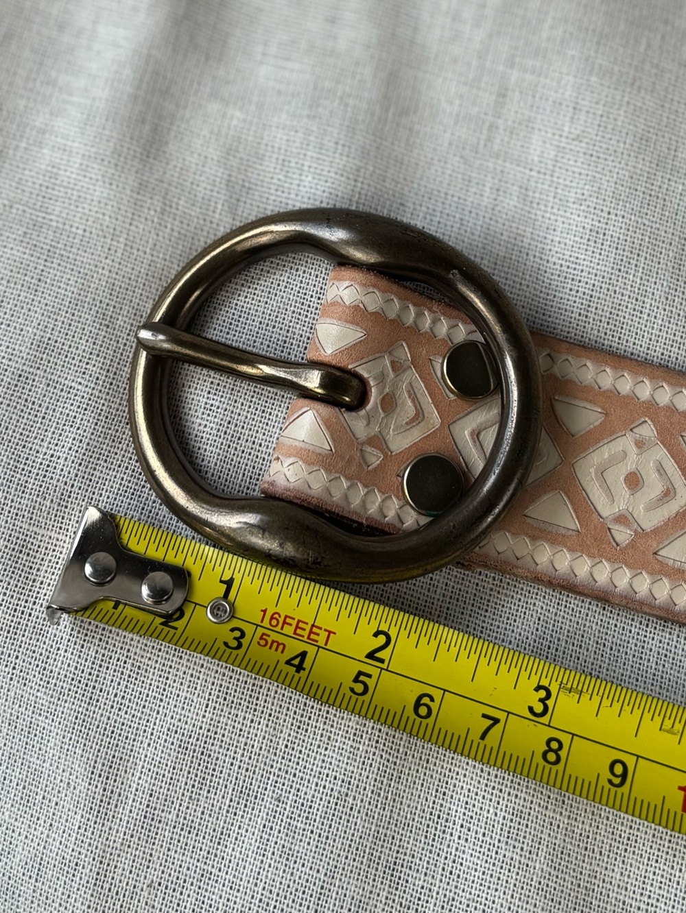 Lucky Brand Embossed Leather Belt Womens M Antique Brass Buckle Western 1.5” - Picture 9 of 14